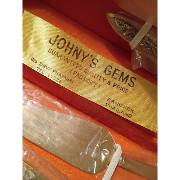 Vtg 60s Johnys Gems 9pc Cocktail Bar Set Plated Bangkok Thailand Wood Box - Picture 2 of 14